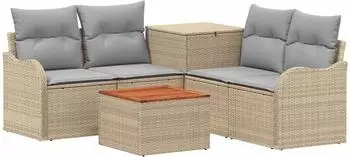 vidaXL Sofa-Set 6-tlg. Polyrattan und Stahl, beige und hellgrau (3447149)