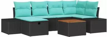 vidaXL Gartenlounge-Set 7-tlg. schwarz Poly Rattan (3360931)