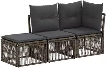 vidaXL Gartensofa-Set 3-Sitzer, grau, Poly-Rattan (3434177)