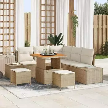 vidaXL Gartenlounge-Set 8-tlg. beige Poly Rattan (3364731)
