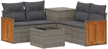 vidaXL Garten-Sofa-Set 6-tlg. grau/dunkelgrau Polyrattan und Stahl (3447714)