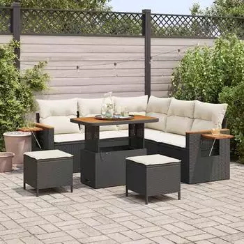 vidaXL Gartensofa-Set 8-teilig mit Kissen, schwarz/creme (3363175)