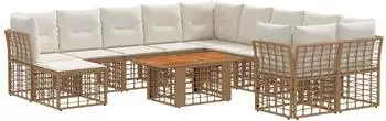 vidaXL Gartensofa-Set 12-tlg. Poly-Rattan, natur/cremewei&szlig; (3437940)
