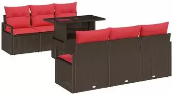 vidaXL Gartenlounge-Set 7-tlg. braun Poly Rattan (3357487)