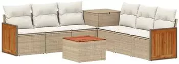 vidaXL Sofa-Set 8-tlg. Polyrattan und Stahl, beige und cremewei&szlig;