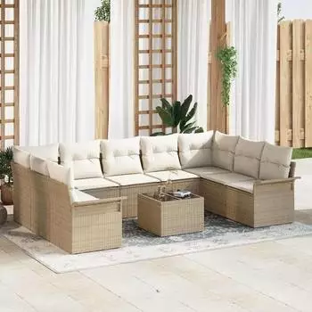 vidaXL Garten-Sofa-Set mit Kissen, 10-tlg., braun, Poly-Rattan (3354200)