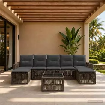 vidaXL Gartensofa-Set 8-tlg. grau/dunkelgrau Poly-Rattan (3435212)