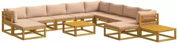 vidaXL Gartenlounge-Set 12-tlg. Akazienholz massiv, natur
