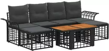 vidaXL Gartensofa-Set 7-tlg. Poly-Rattan schwarz/dunkelgrau (3438003)