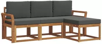 vidaXL Outdoor-Sofagarnitur mit Kissen, 4-tlg., natur/anthrazit (3366220)
