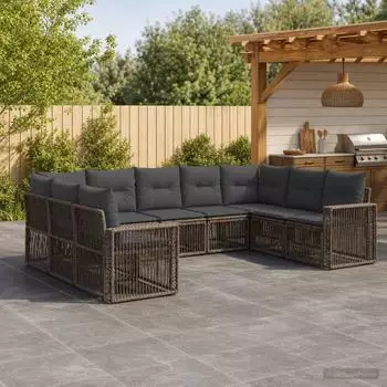 vidaXL Gartenlounge-Set 9-tlg. Poly-Rattan, grau/dunkelgrau (3435227)