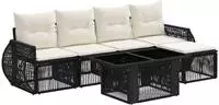 vidaXL Gartensofa-set 6 stk. Schwarz und Cremewei&szlig; Poly-Rattan