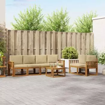 vidaXL Garten-Sofagarnitur 7-tlg. Ecksofa, natur/beige