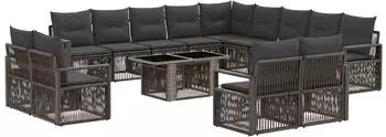 vidaXL Gartensofa-Set 14-tlg. Poly-Rattan, grau/dunkelgrau (3437183)