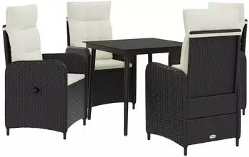 vidaXL Garten-Essgruppe Sofa-Tischset 5-tlg. schwarz und cremewei&szlig;