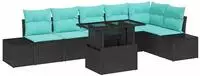 vidaXL Gartensofa-set 7 stk. 6-Sitzanzahl Schwarz und Blau Poly-Rattan