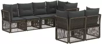 vidaXL Garten-Loungeset 7-teilig, Poly-Rattan, grau (3434282)