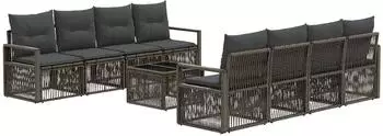 vidaXL Garten-Sofaset 9-teilig, grau, Polyrattan (3435656)