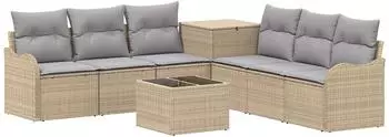 vidaXL Sofa-Set 8-tlg. beige und hellgrau, Polyrattan und Stahl (3448069)