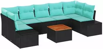 vidaXL Gartenlounge-Set 8-tlg. schwarz Poly-Rattan (3347928)
