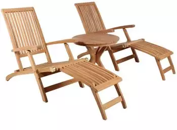 Mr. Deko Deckchair Yacht & Beistelltisch Burton, Teak-Komplettset (02140)