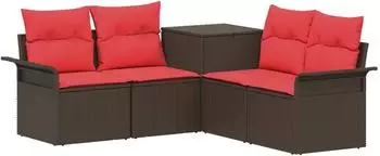 vidaXL Sofa-Set 5-tlg. braun und rot, Polyrattan und Stahl (3447737)