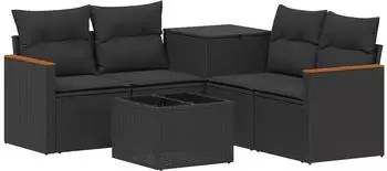 vidaXL Sofa-Set 6-teilig, schwarz, Polyrattan und Stahl (3447607)