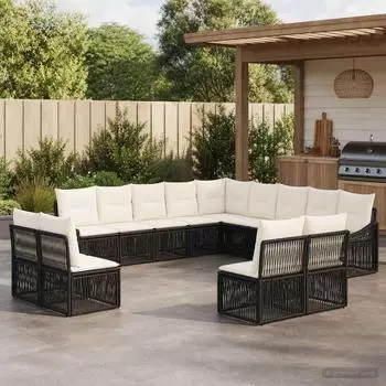 vidaXL Gartenlounge-Set 13-tlg. schwarz Poly-Rattan (3436168)