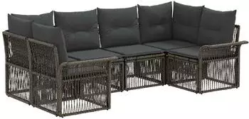 vidaXL Gartensofa-Set 6-Sitzer, grau, Poly-Rattan (3434927)