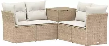 vidaXL Sofa-Set 5-tlg. beige und cremewei&szlig;, Polyrattan und Stahl (3447844)