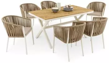 Idimex ISOLA Garten-Essgruppe 7-tlg., Alu/Rope, weiß/beige (800000555206)