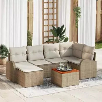 vidaXL Gartenlounge-Set 7-tlg. beige Poly-Rattan (3347603)
