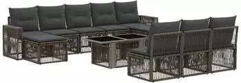 vidaXL Gartensofa-Set 11-teilig, grau/dunkelgrau, Poly-Rattan (3436847)