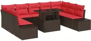 vidaXL Gartensofa-Set 10-tlg. braun Poly-Rattan (3357987)