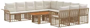 vidaXL Gartensofa-Set 12-tlg. Poly-Rattan, natur/cremewei&szlig; (3438022)