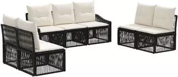 vidaXL Gartenlounge-Set 7-tlg. schwarz Poly-Rattan (3435973)