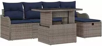 vidaXL Gartenlounge-Set 6-tlg. grau Poly-Rattan (3359712)