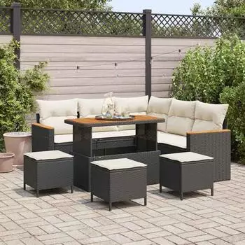 vidaXL Garten-Sofaset 9-tlg. schwarz Polyrattan (3363050)
