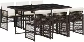 LuxusKollektion Garten-Essgruppe 7-teilig, Poly Rattan, braun/creme
