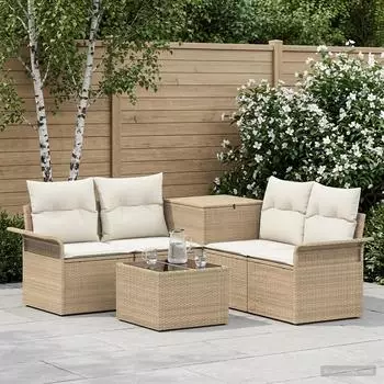 vidaXL Sofa-Set 6-teilig, 4-Sitzer, beige und cremeweiß (3447088)