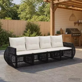 vidaXL Gartenlounge-Set 4-tlg. Poly-Rattan, schwarz/cremewei&szlig; (3435340)