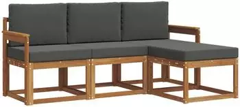 vidaXL Outdoor-Sofagarnitur mit Kissen, 4-tlg., natur/anthrazit (3366210)