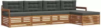 vidaXL Outdoor-Sofagarnitur mit Kissen, 5-tlg., natur/anthrazit (3373287)