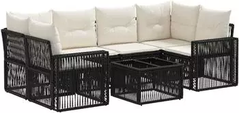 vidaXL Gartensofa-Set 7-teilig, schwarz, Poly-Rattan (3435058)
