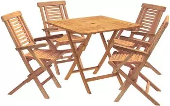 vidaXL Klappbares Garten-Bistro-Set 5-teilig, Teak massiv, natur