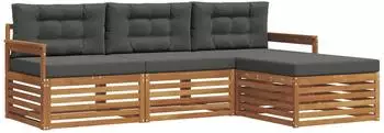 vidaXL Outdoor-Sofagarnitur mit Kissen, 4-tlg., natur/anthrazit (3373247)