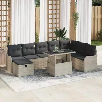 vidaXL Gartensofa-Set 9-tlg. hellgrau Poly-Rattan (3361071)