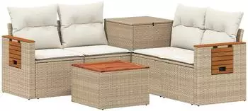 vidaXL Sofa-Set 6-tlg. beige und cremewei&szlig;, Polyrattan und Stahl (3447678)