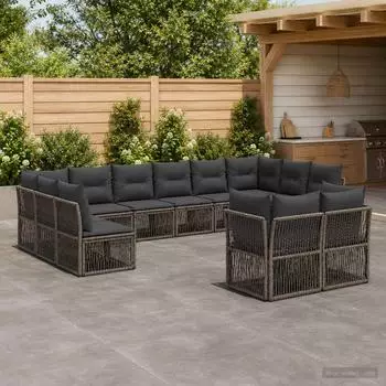 vidaXL Gartenlounge-Set 12-tlg. grau Polyrattan
