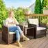 Outsunny Rattan Bistroset 3-teilig, 2 Sessel, 2-Ebene Glastisch, cremeweiß
